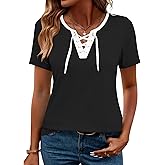 LOMON Womens Criss Cross Short Sleeve T-Shirts V-Neck Floral Summer Blouse Tops