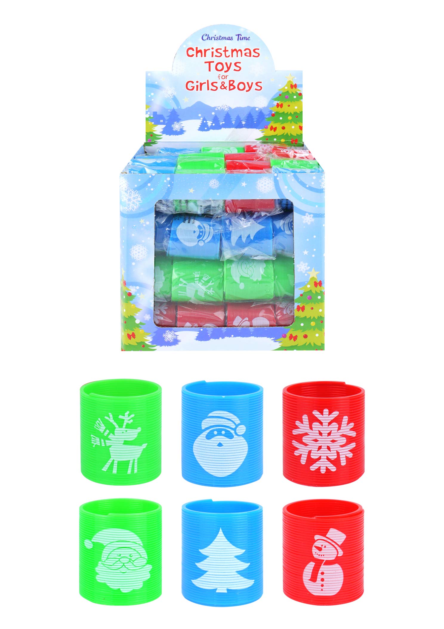 HENBRANDT 24x Mini Christmas Magic Springs for Kids Christmas Mini Spring Toys Xmas Party Bag Fillers Lucky Dip Classroom Prizes Pinata Fillers Gifts Home School Rewards for Boys and Girls