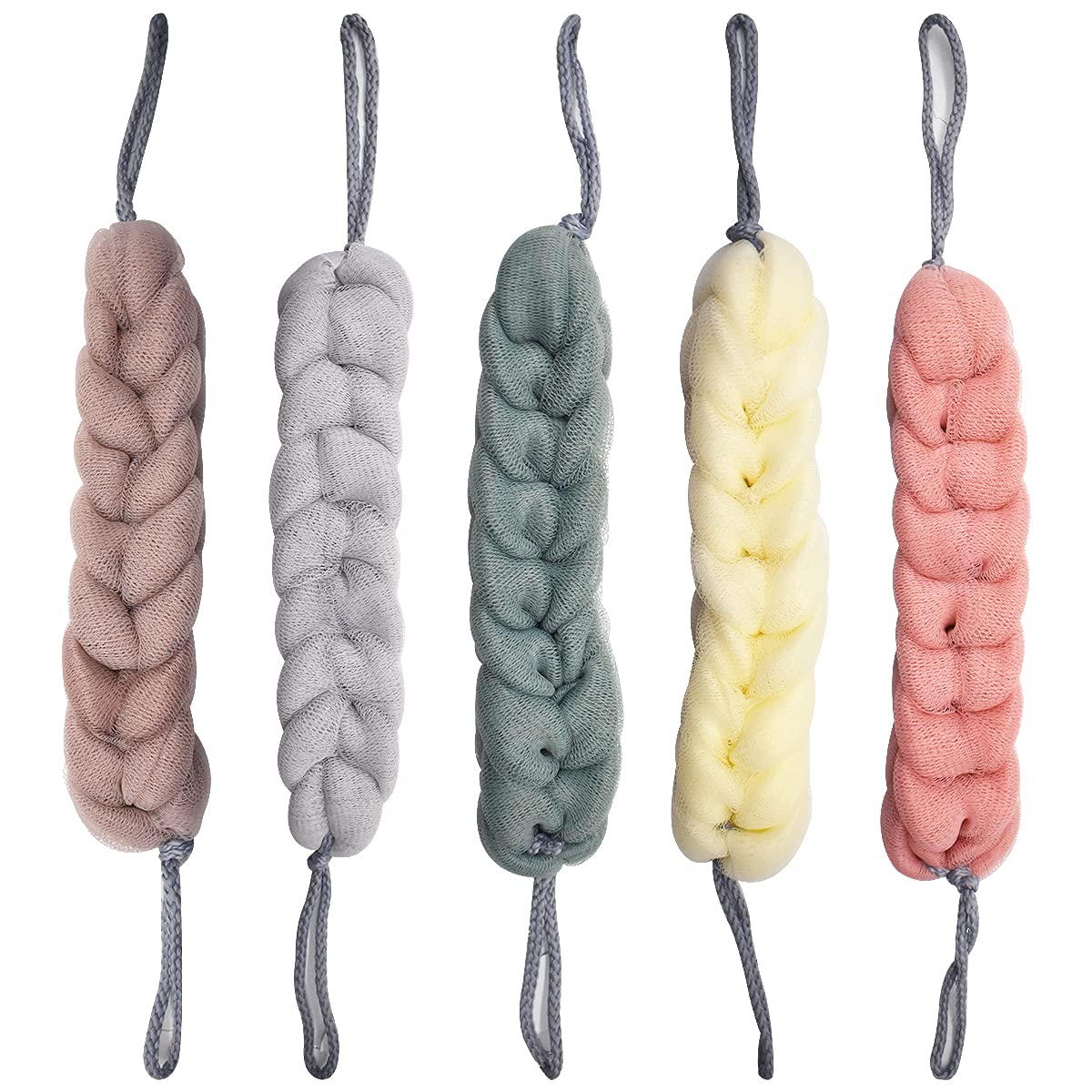 Bath Sponge for Adults,Forreen 5 Pieces Back Scrubber Mesh Stretchy Braids Shower Sponge Soft Exfoliating Massage Sponge for Men Women Body Scrubbing in Shower Bathroom