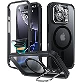 ESR for iPhone 16 Pro Case with Stand, Camera Control Button Compatible with MagSafe, Full-Body Military-Grade Drop Proof Case with Built-in 9H+ Tempered Glass Screen Protector, Frosted Black