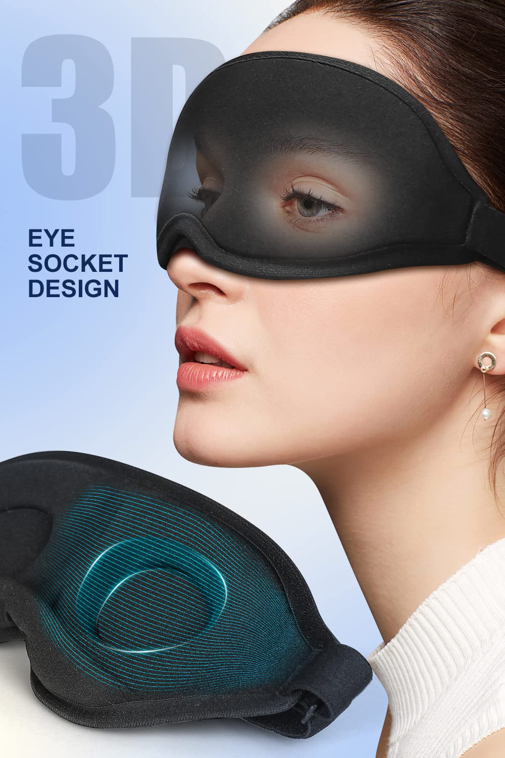 Masque De Sommeil Umisleep Pour Dormeurs Latéraux - Orbites 3D, Respirant, Bandeau Réglable - Noir