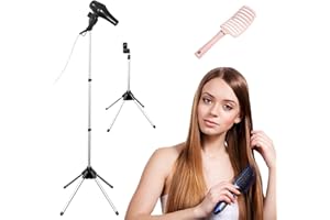 Shouken Adjustable Hands-Free Hair Dryer Stand Holder 360 Degree Rotation,Blow Dryer Holder Countertop With Non-Slip Tripod and Universal Clip