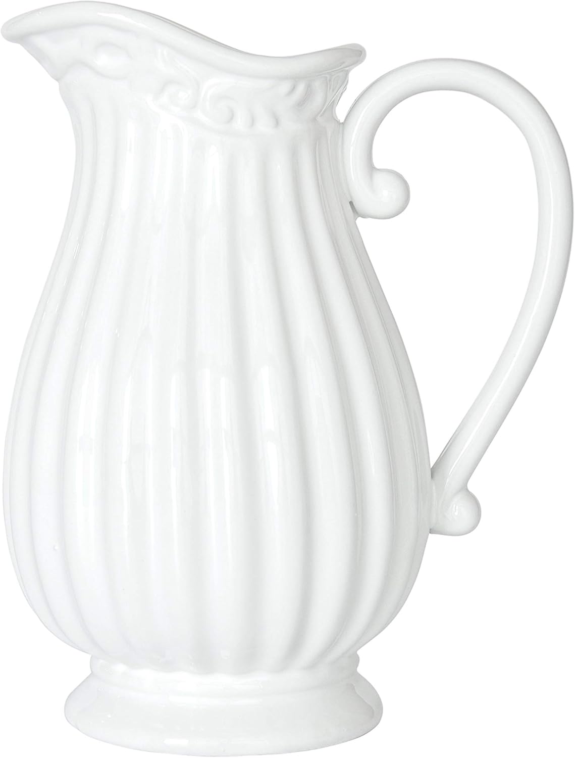 10 Inches Tall Large White Ceramic Pitcher Vase Decorative French