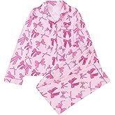 Verdusa Women's 2 Piece Bow Pajama Set Long Sleeve Button Down Shirt and Pants Lounge Set