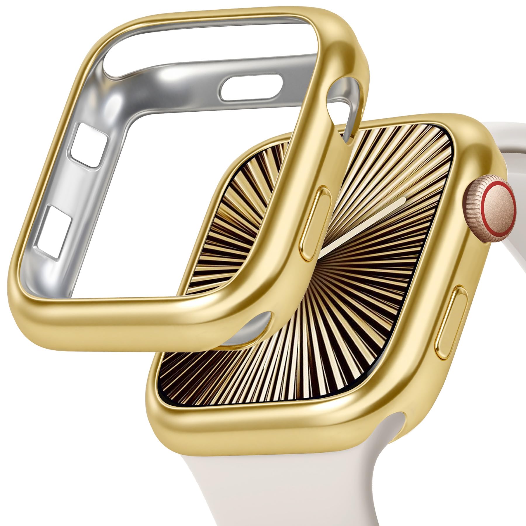 Photo 1 of JR.DM 38mm Soft Flexible TPU Case Compatible for Apple Watch Series 3/2/1 Touchable Screen Lightweight Anti-Scratch All-Around Protector Thin Guard Shockproof Cover Shiny Bumper for iWatch, Gold