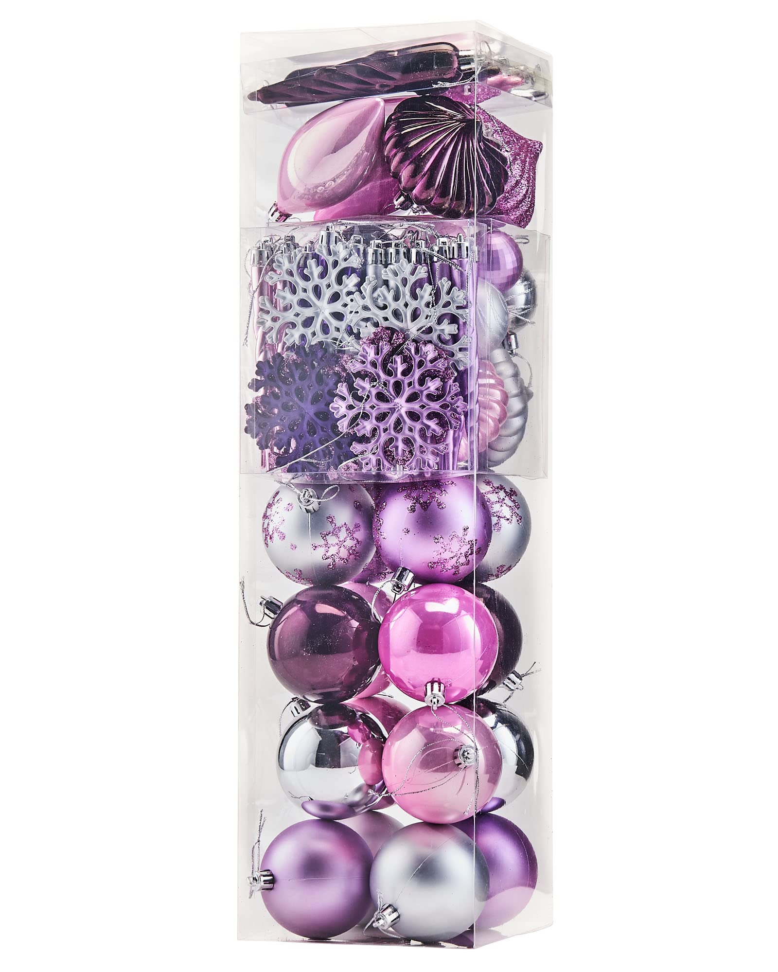 WeRChristmas Shatterproof Deluxe Variety Christmas Tree Baubles, 72-Piece - Purple, Pink and Silver