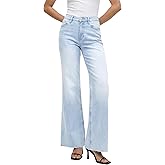 BlueMoment High Waisted Wide Leg Jeans for Women Stretchy Baggy Jeans Trendy BBL Jean Raw Hem Loose Denim Pants with Pocket