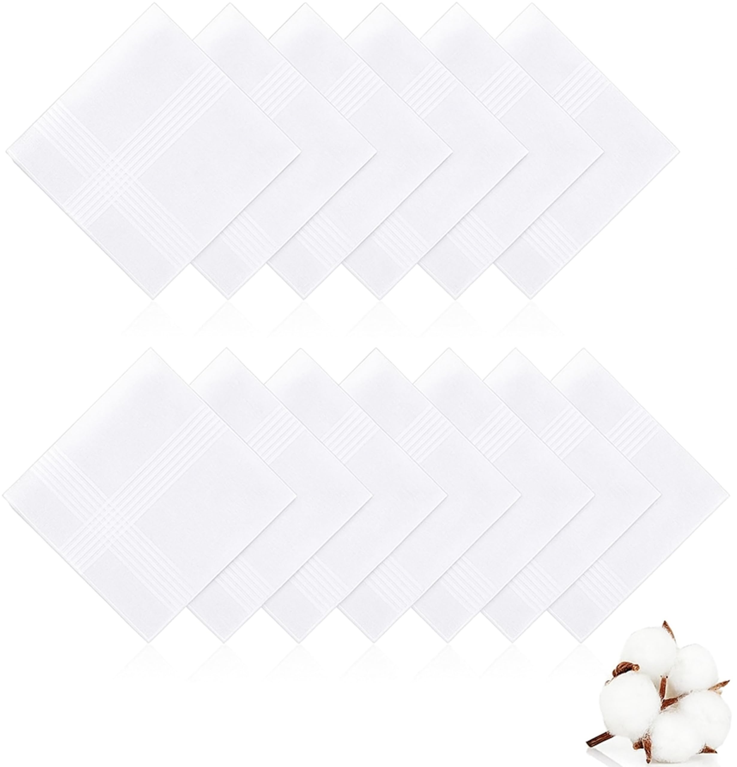 Family Bedding 12 Pack Pure White Cotton Handkerchiefs Large Pocket Squares Hankies for Men