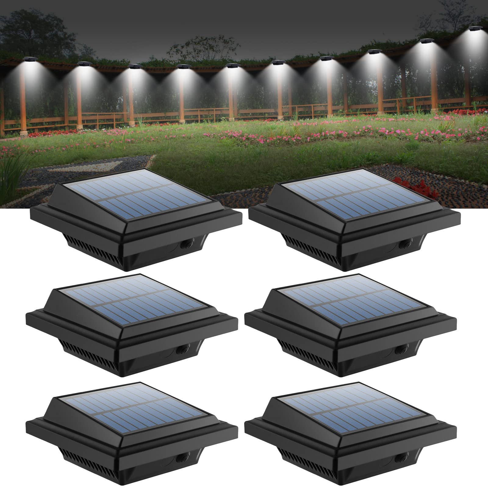 UniqueFire Solar Lights Outdoor, 40 LEDs Gutter Outdoor Lamps Wall Light,Waterproof Security Lights for Garden, Wall, Terrace, Driveway Path, Courtyards, Eaves (6, Cool White)