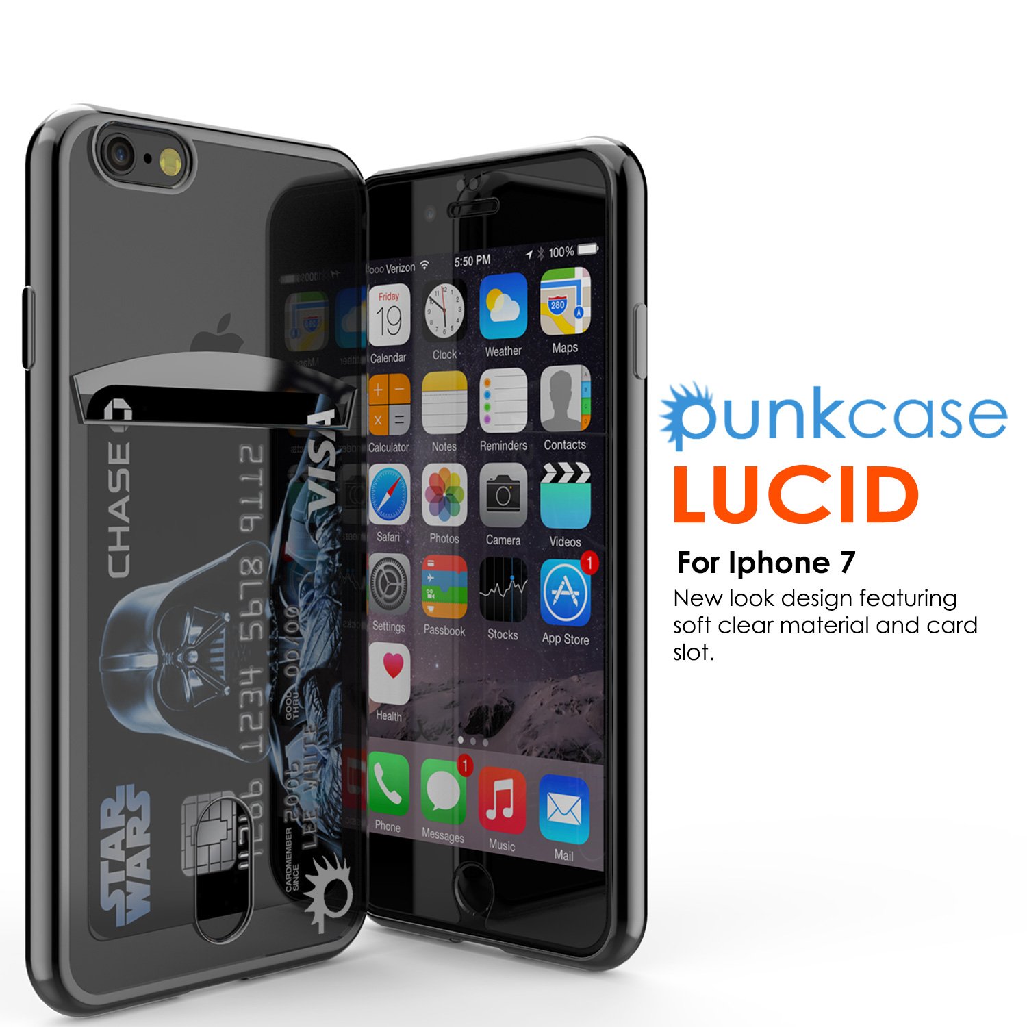 iPhone 7s/7 Case, PUNKcase [Lucid Series] Slim Fit Protective Dual Layer Armor Cover W/Scratch Resistant PUNKSHIELD Screen Protector - [Card Slot Design] for Apple iPhone 7/7s [Black]