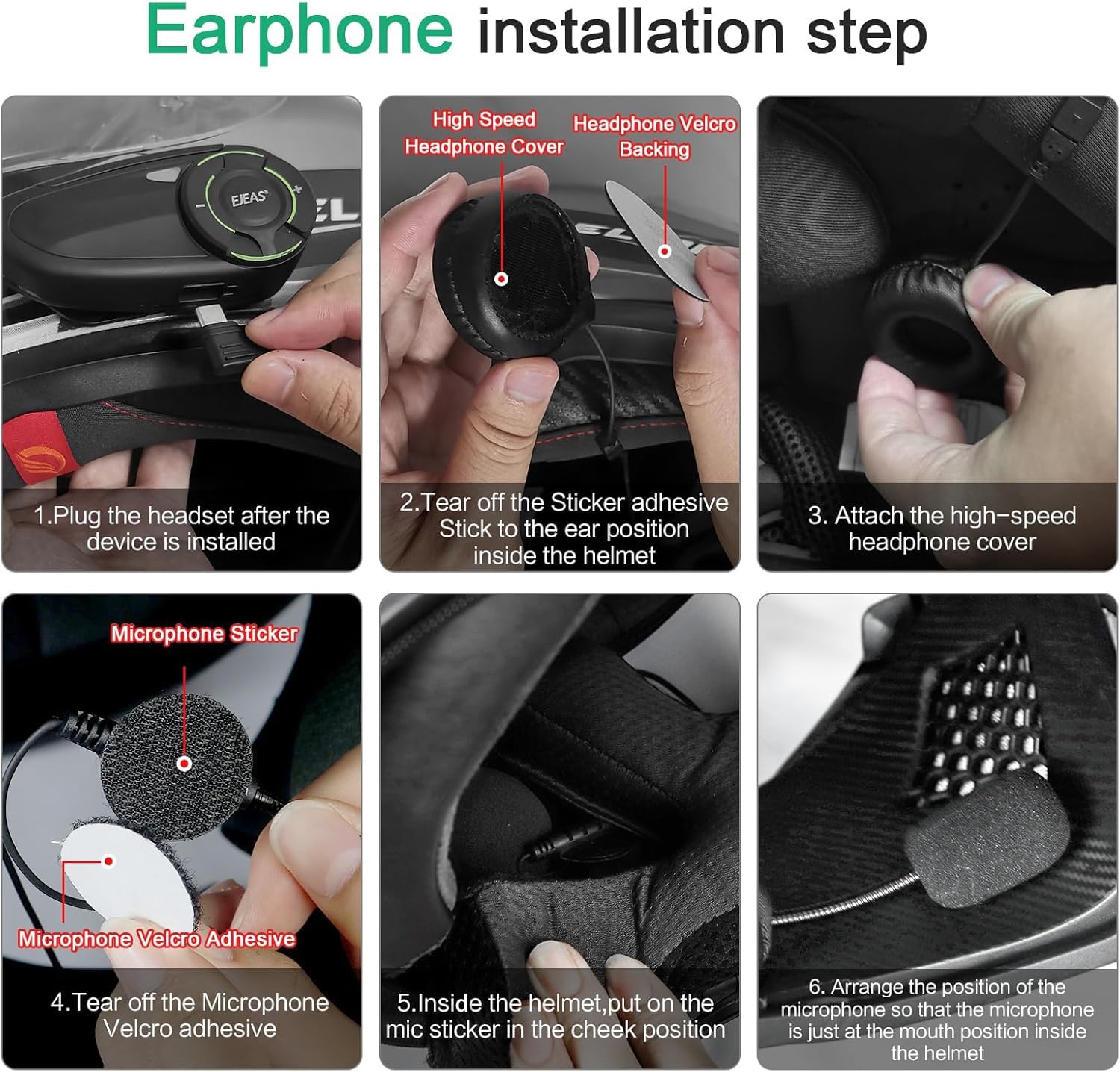 EJEAS Q8 1PC Motorcycle Bluetooth Headset, Upgraded Mesh 3.0 Intercom System with Music Sharing and IP67 Waterproof for 6 Riders Group Talking