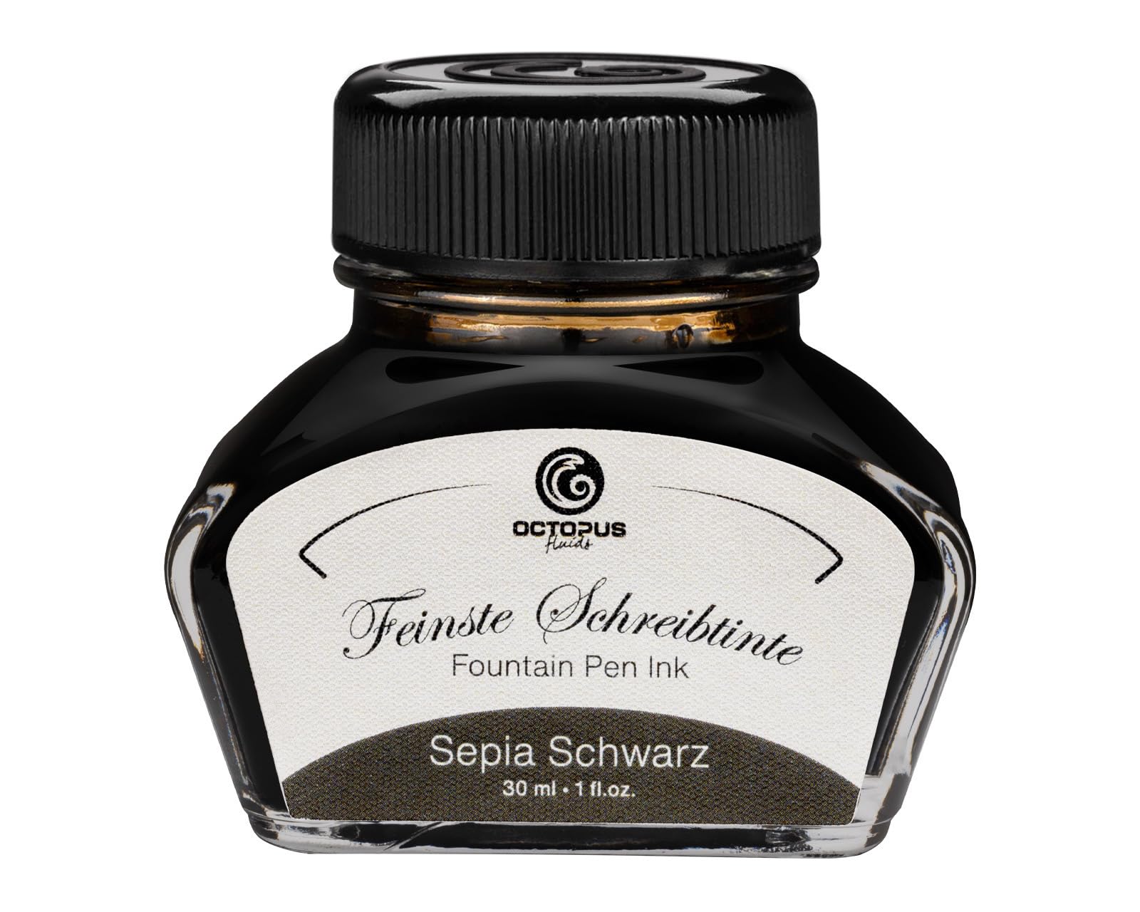 Octopus Fluids Fountain pen ink in ink glass,Writing ink for fountain pen, Fountain pen ink in sepia black 30ml, inkpot, Calligraphy Ink