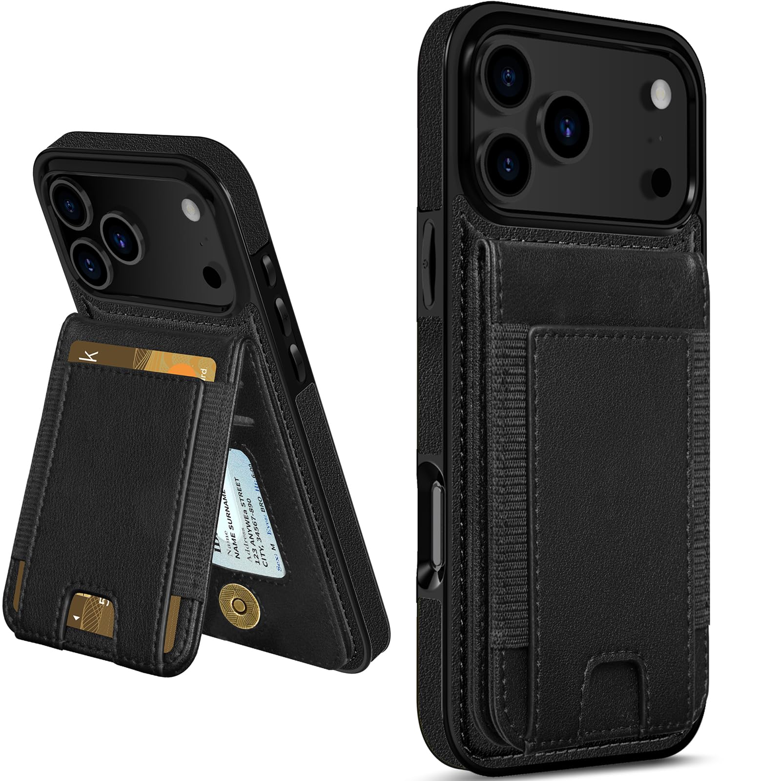 LOHASIC Wallet Case for iPhone 17 Pro (6.3”), Card Holder Case with RFID Blocking, Holds up to 5 Cards (Better for 3–4), PU Leather Protective Flip Cover with Kickstand, for Men Women – Black