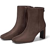 Coutgo Women's Square Toe Ankle Boots Chunky Block Heel Side Zipper Booties Faux Suede Winter Shoes