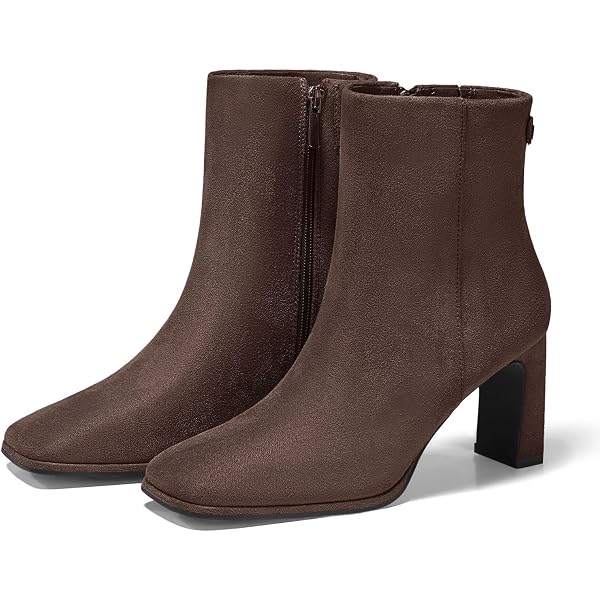 Caradise Women's Chunky Heel Ankle Boots - Faux Suede, Square Toe & Zip Up - View #7