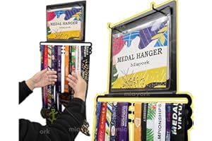 Miayork Bib Medal Holder Display Hanger Rack Frame for More Medals-Sports Medal Hanger and Ribbon Display Holder Rack with Easy Hanging Bars,Soccer Medal Hanger Display
