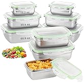 PitInnov Square 304 Stainless Steel Food Containers with Lids, Airtight Bento Lunch Box, Metal Meal Prep Food Containers Reusable Stackable Nestable Oven Dishwasher Freezer Safe