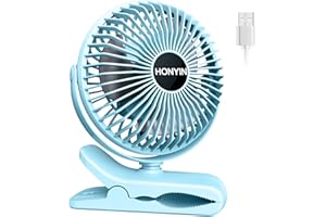 HONYIN Clip on Fan, 720° Rotation Small Desk & Clip Fan, Personal Cooling Fan with Sturdy Clamp, 3 Speeds, Quiet Little Fan b