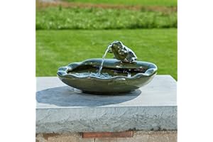 Smart Solar 22300R01 Solar Powered Ceramic Frog Water Feature, Green Glazed Ceramic, Powered By An Included Solar Panel That Operates An Integral Low Voltage Pump With Filter
