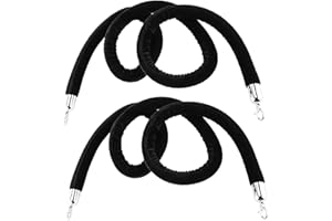 NovelBee 2 Pack of 6.6 Feet Velvet Rope with Stainless Steel Hooks,Crowd Control Stanchion Post Queue Line Barrier (Silver Hook, Black)