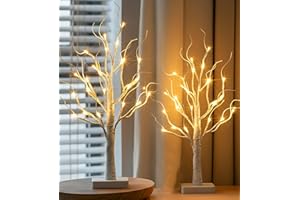 PEIDUO Birch Tree for Christmas Decorations with Timer, Lighted Birch Tree Prelit Fall Decor with 24 LED Warm White Lights, A