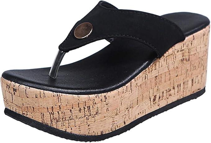 Fashion Platform Wedge Thong Flip Flops Sandals, Women Wedge No-Slip Flip Flops High Heels Beach 