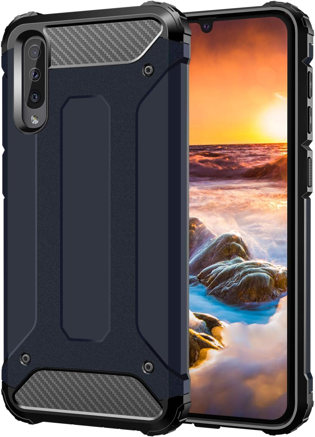 Gerutek Samsung Galaxy A50 Case Rugged Armor Heavy Duty Tough Hard Protective Shockproof Dual Layer Armor Shockproof Case Cover Compatible for Samsung Galaxy A50 Phone Case, (Navy Blue)