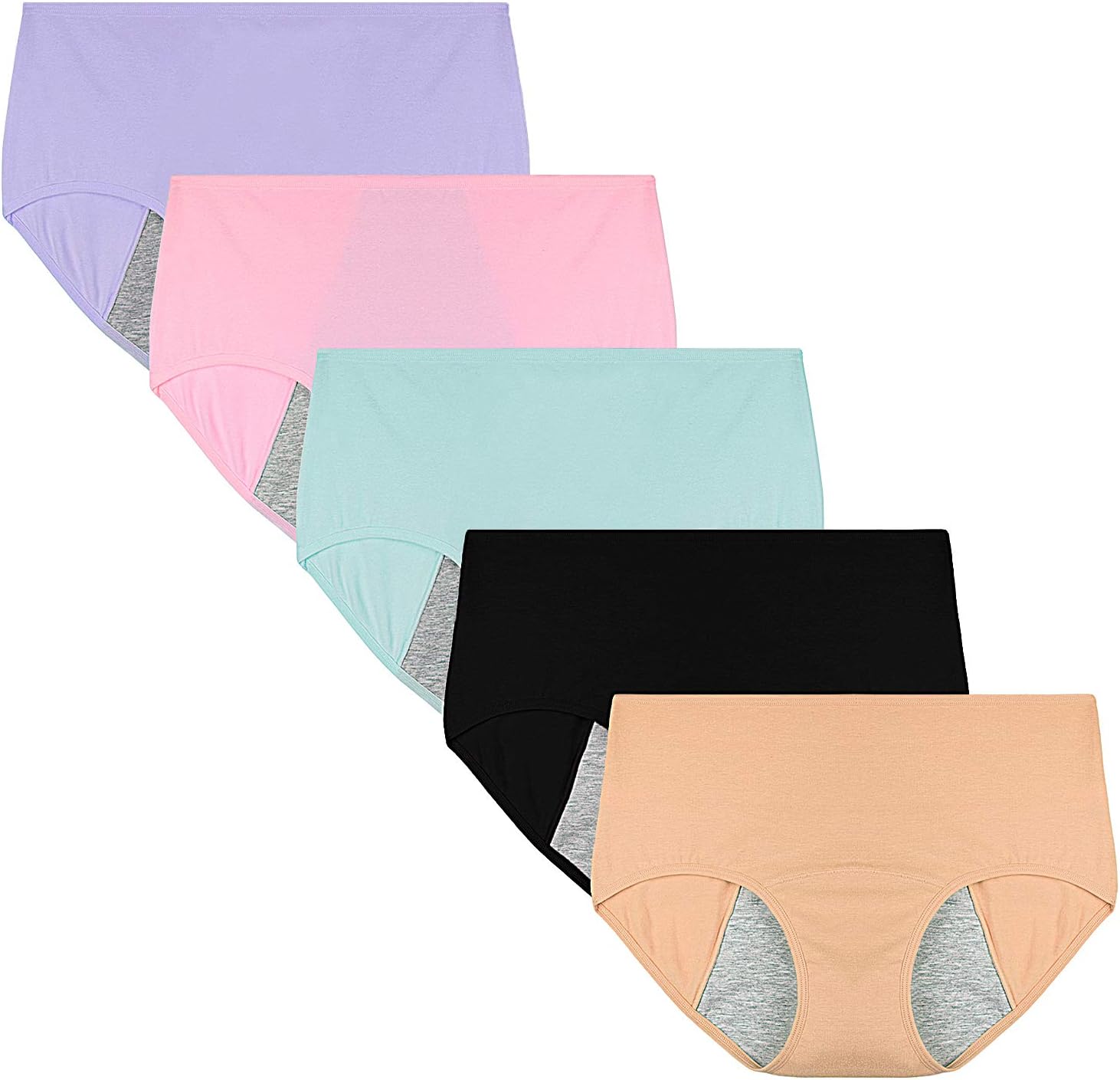 Yinhua Women's High Waist Cotton Underwear Tummy Control Period Briefs Multipack