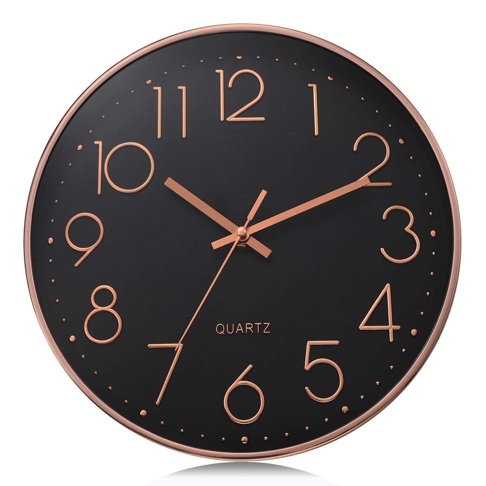 Lafocuse 3D Silent Kitchen Rose Gold Black Wall Clock Battery Operated,Non Ticking Quartz Decorative Wall Clocks for Living Room Modern Bedrooms Office Home 12 Inch