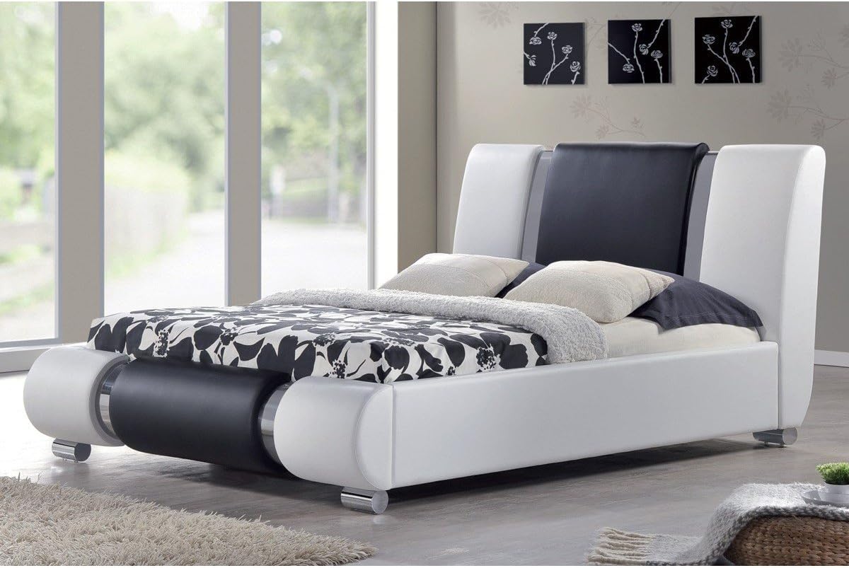 Cherry Tree Furniture Coxa Designed PU Leather Bed Frame, Black & White with Chrome (5FT King)