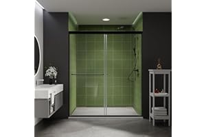 Comfystyle 56-60 in.W x70 in.H Semi-Frameless Sliding Shower Door,Sliding Shower Door with 1/4" (6mm) Clear SGCC Tempered Glass,Chrome Finish,Shower Doors can be Installed Left and Right