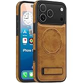 Lunivop for iPhone 17 Pro Case 2025 [Compatible with Magsafe ] Wireless Charging PU Leather Stand Magnetic Kickstand Rugged Protection for iPhone 17 Pro 6.3 '' Cases Best Brown