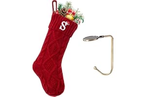 VRFASHION Christmas Stockings with Initials, Letter S Embroidered Xmas Stockings, 18" Large Monogram Knitted Xmas Stocking, Christmas Party Fireplace Family Hanging Stocking Decorations(1 Pack, Red)