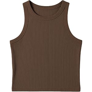 Girls Tank Tops Kids Athletic Sleeveless Crew Neck Ribbed Knit Casual Workout Crop Tops Girls' Basic Undershirts Dance Outfit