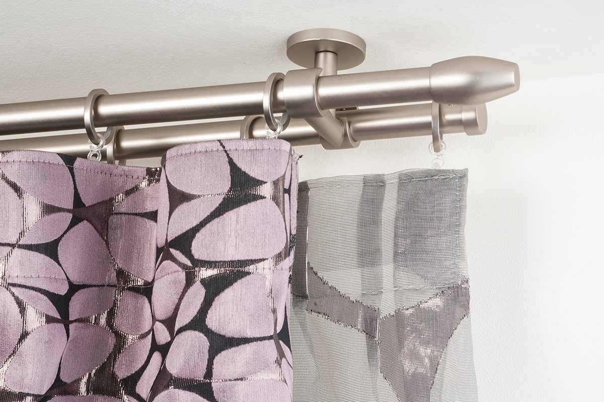 InCasa Curtain Double Pole: 20 mm, Length 280 cm, Satin Steel -Complete, Stainless, Grey