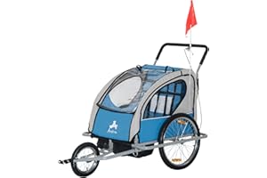Aosom Elite Three-Wheel Bike Trailer for Kids Bicycle Cart for Two Children with 2 Security Harnesses & Storage