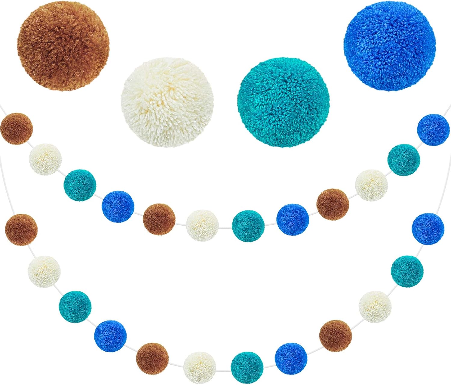 Guirnalda de 3 pompones de hilo para colgar en la pared, guirnalda