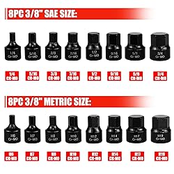 C&T 16 Piece 3/8-Inch Drive Low Profile Impact Hex