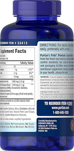 PURITAN’S PRIDE GLUCOSAMINE CHONDROITIN MSM, DIETARY SUPPLEMENT FOR JOINT HEALTH , 6 MONTH SUPPLY, 360 COATED TABLETS