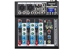 Depusheng HT4 Bluetooth Compatible Professional Portable Digital DJ Console w/USB 4 Channel Mixer Audio Interface-Mixing Boards For Studio Recording, Black
