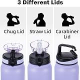 OLDLEY 1L Stainless Steel Water Bottle with 3 Lids Purple Green Leakproof view 2