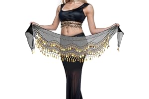 Jmkcoz Women Belly Dance Hip Scarf with Sequins Coins, Belly Dancing Skirts Wrap for Bellydance Halloween Performance Costume