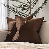 JUSPURBET Brown Throw Pillow Covers Set of 2 Decorative Velvet Pillow Covers for Couch Sofa Bed Soft Cushion Covers Cases with Invisible Zipper for Living Room Home Decor 24x24 inch
