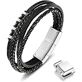 LUCKY2+7 Leather Bracelet for Men with Adjustable Stainless Steel Magnetic Clasp Multi-Layer Braided Mens Genuine Leather BraceletLeather Bracelet for Men