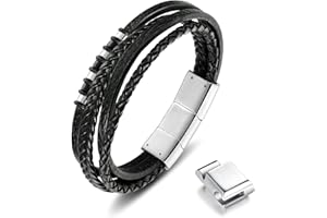LUCKY2+7 Leather Bracelet for Men with Adjustable Stainless Steel Magnetic Clasp Multi-Layer Braided Mens Genuine Leather Bracelet