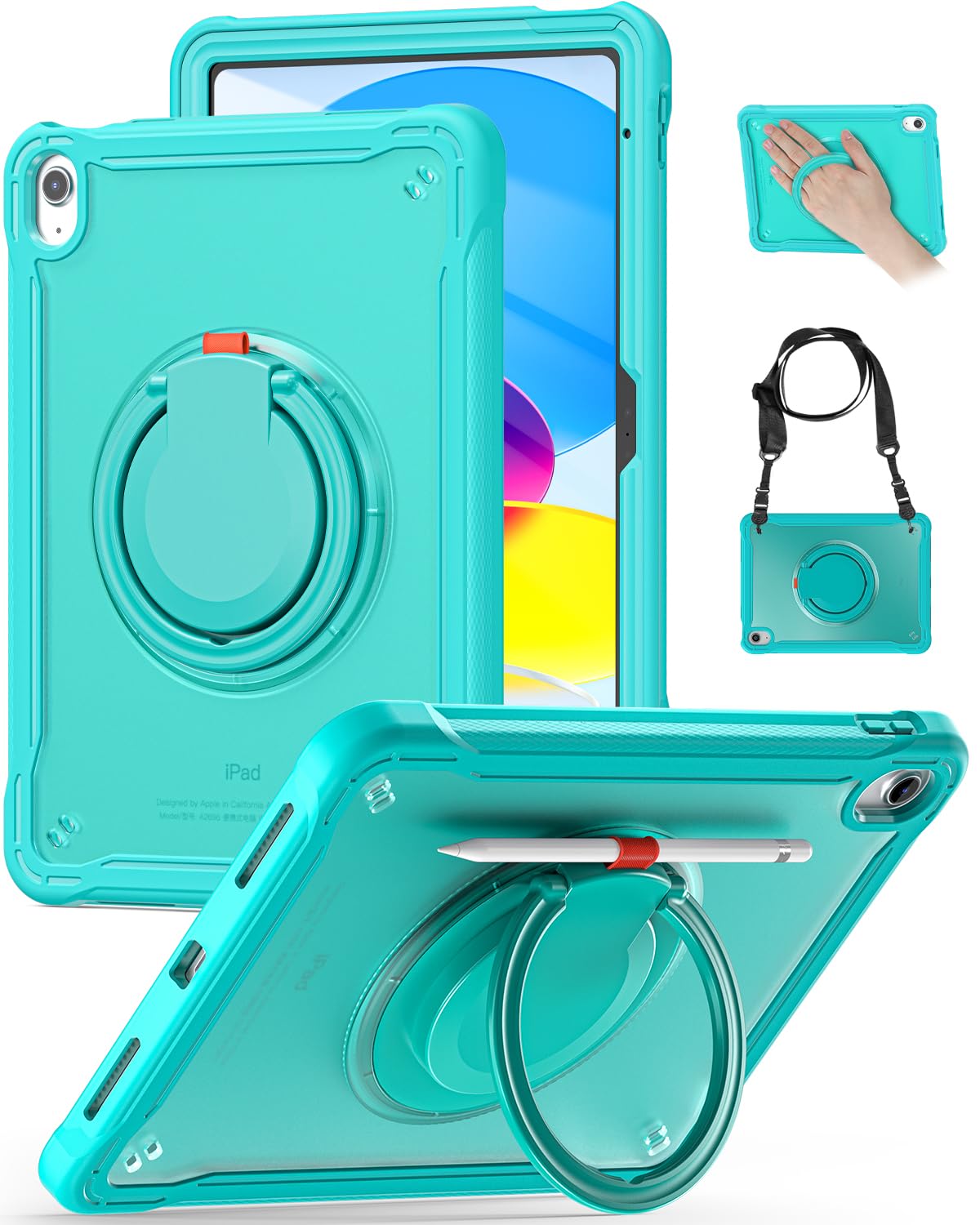 Photo 1 of BRAECN for iPad (A16) 11th/10th Generation Case 11 inch 2025/10.9'' 2022 Handle Protective Cover 360 Rotating Ring Stand, Shockproof Dropproof Case for Kids Kickstand & Pencil Holder & Shoulder Strap