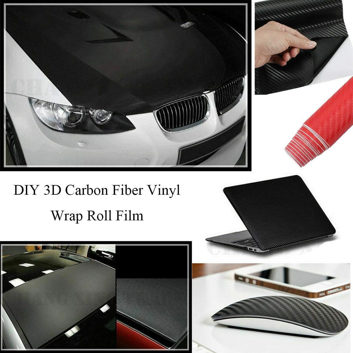 PLATINUM 3D Car Carbon Fiber Vinyl Wrap Roll, Universal