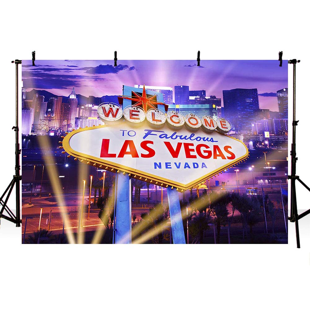MEHOFOTO Welcome to Fabulous Las Vegas Backdrop Shiny City Scenery Background Casino Themed Birthday Party Decoration Backdrops Banner 7x5ft
