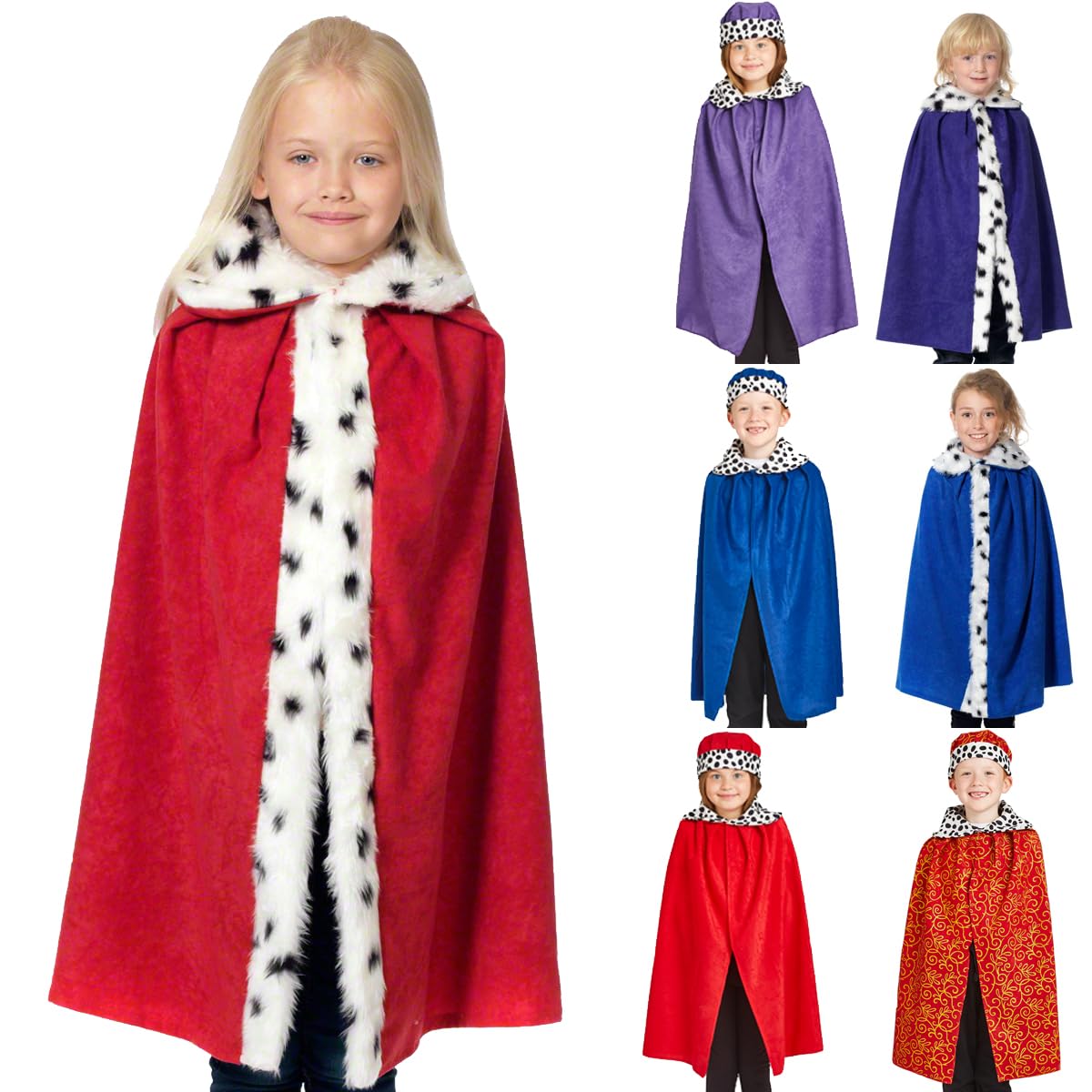 Charlie Crow Red King/Queen Cloak for Kids. One Size 3-8 years. Fur trim. — image 1