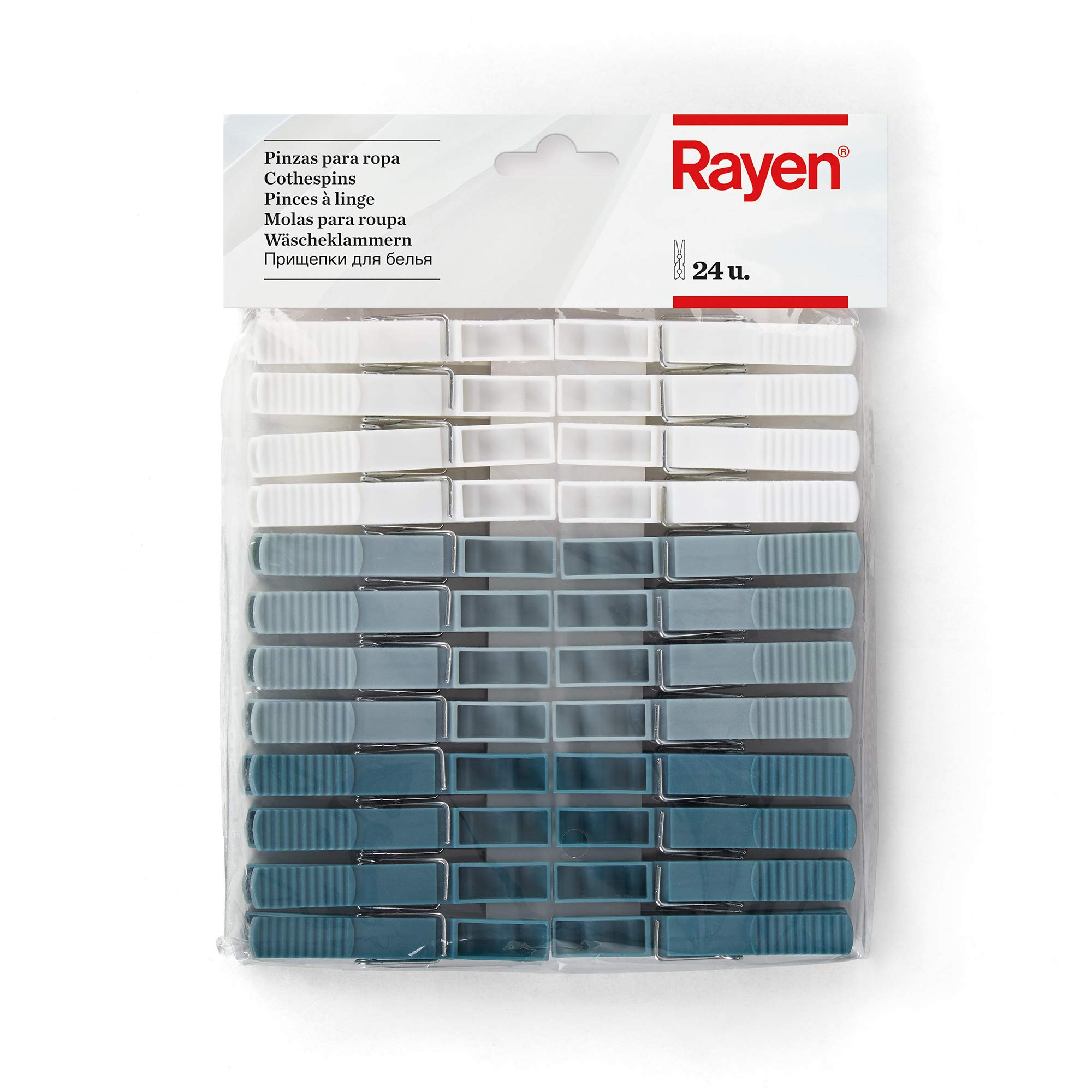 Rayen | Premium Quality Plastic Pegs | No Marking Clothes | Non-Slip for Laundry | 9 x 1 x 1 cm | White/Grey/Blue